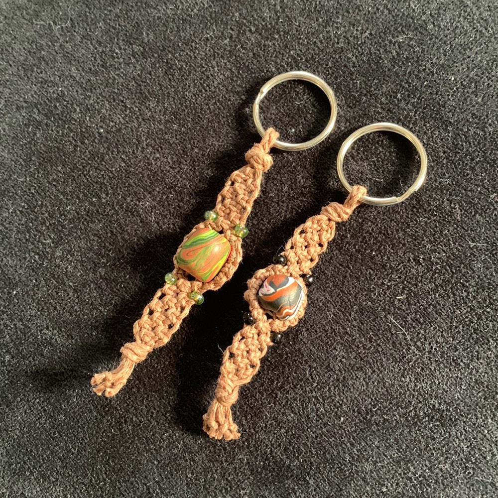 2 hemp keychains with handmade beads